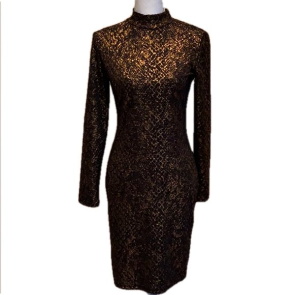 Apricot Gold Foil Bodycon Dress Metallic NWT - Picture 1 of 7